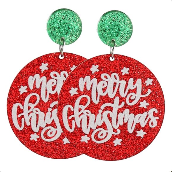 Merry Christmas Ornament Christmas Dangle Earrings NEW - Picture 1 of 3